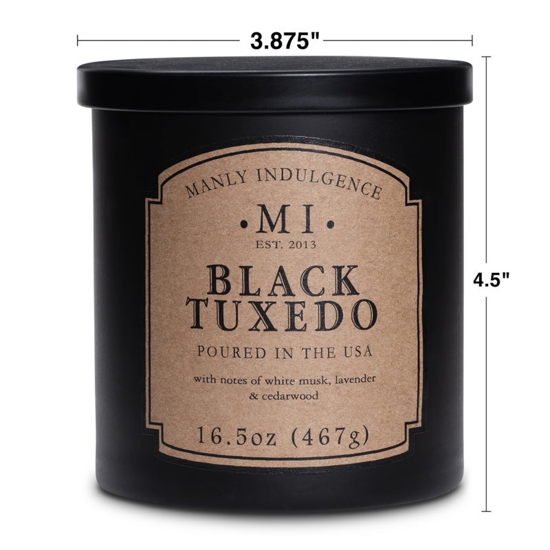 Manly Indulgence Black Tuxedo Jar Candle 16.5 oz - White Musk, Lavender, Cedarwood, Jasmine & Earthy Orris - Up to 60 Hour Burn - Soy Blend Wax, USA Poured - Image 4